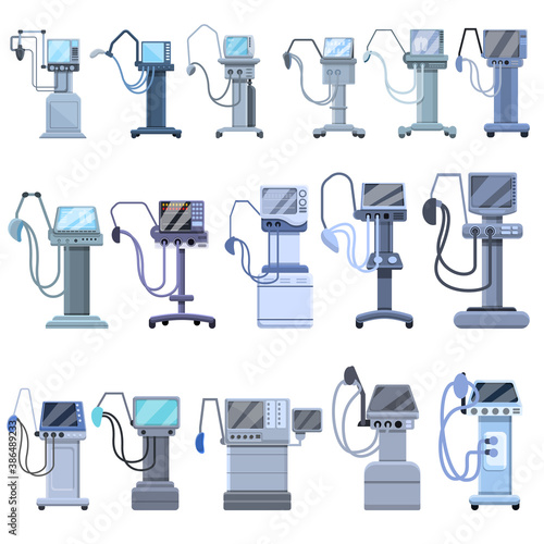 Ventilator Medical Machine icons set. Cartoon set of Ventilator Medical Machine vector icons for web design