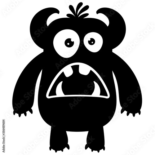 
zombie monster and big screaming mouth, argus panoptes flat icon 
