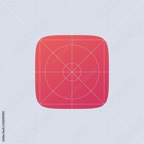 Superellips app ios template. Red ui button sign with rounded design smartphone.
