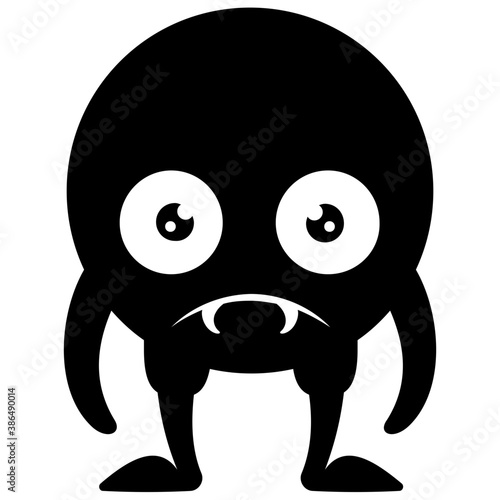 
A cartoon creature with fearful face and gestures having big horrible yes, creepy cartoon character monster 
