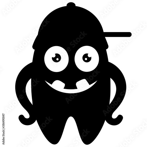 
A cartoon creature with fearful face and gestures having big horrible yes, creepy cartoon character monster 
