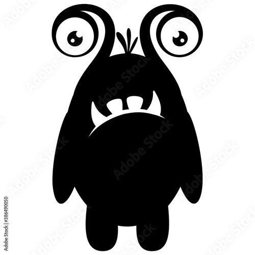 
A cartoon creature with fearful face and gestures having big horrible yes, creepy cartoon character monster 
