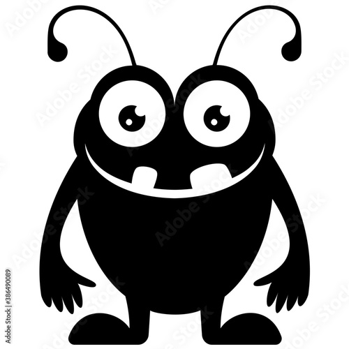 
A cartoon creature with fearful face and gestures having big horrible yes, creepy cartoon character monster 
