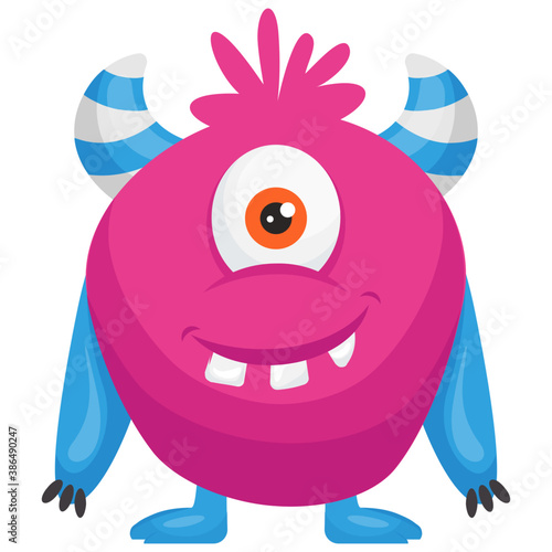 
A cartoon creature with fearful face and gestures having big horrible yes, creepy cartoon character monster 
