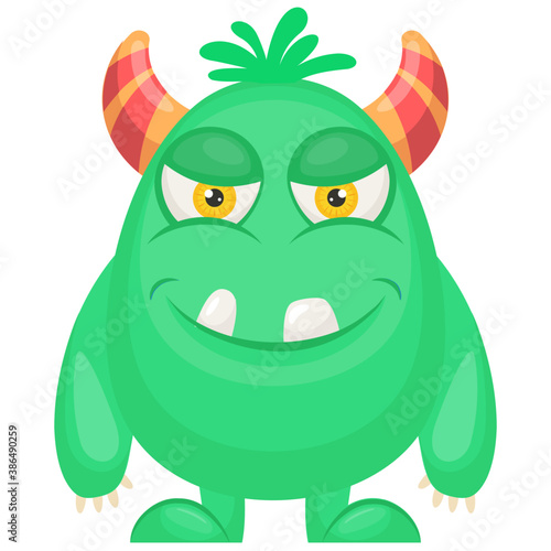 
A cartoon creature with fearful face and gestures having big horrible yes, creepy cartoon character monster 
