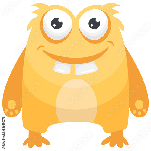 
A cartoon creature with fearful face and gestures having big horrible yes, creepy cartoon character monster 

