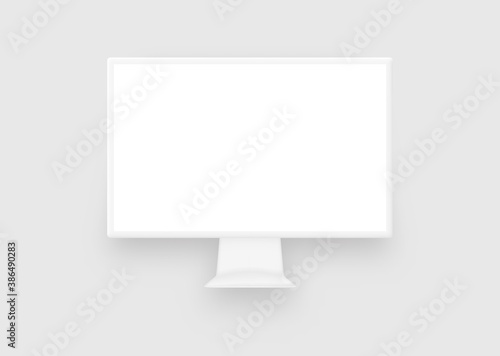 Clay white monitor computer mockup. Blank display for business work and leisure responsive electronic.
