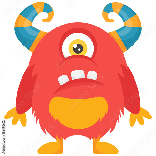 
A cartoon creature with fearful face and gestures having big horrible yes, creepy cartoon character monster 
