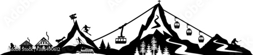 SKI WINTER MOUNTAIN lift silhouette vector