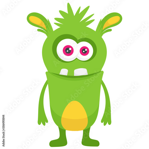 
A cartoon creature with fearful face and gestures having big horrible yes, creepy cartoon character monster 
