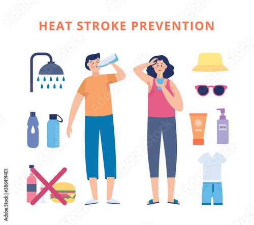 Information banner for preventing heat stroke flat vector illustration.