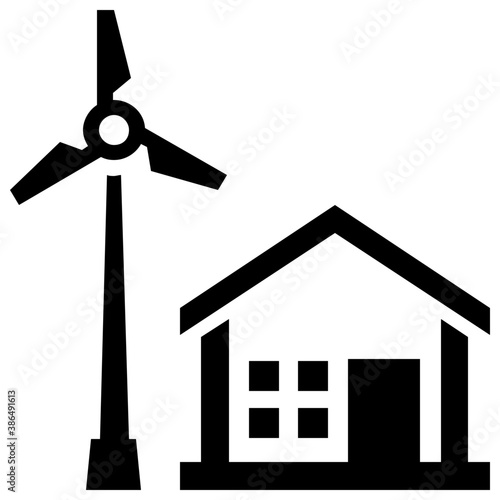 
Wind turbine with revolving feathers sensing wind energy icon
