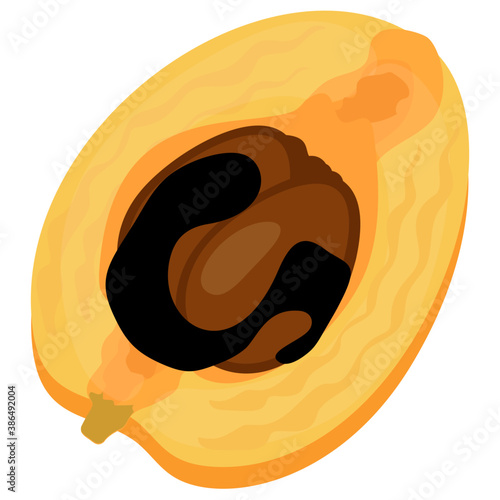 
A half cut piece of fruit with seeds, sapodilla
