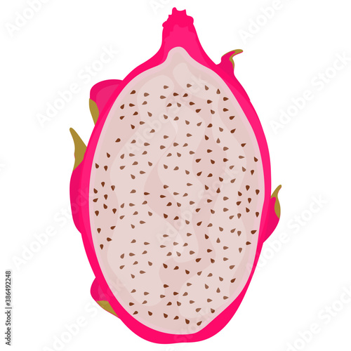 
A round shape fruit having  seeds depicting pitaya 
