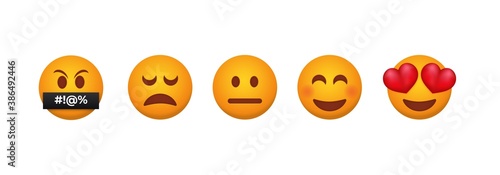 Customer feedback emoticons. Testimonial from each client reaction service from admiration.