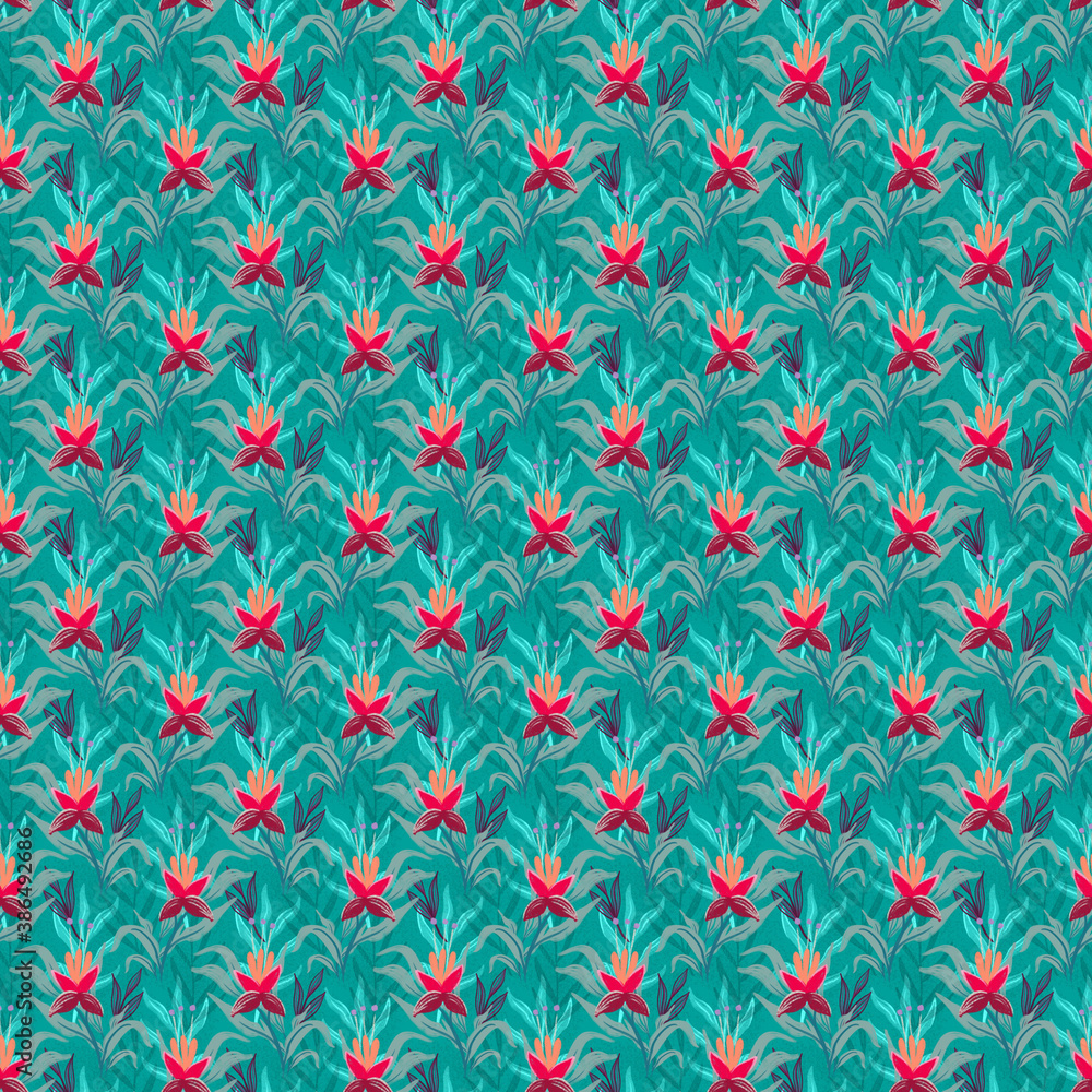 Trendy Seamless Floral Pattern in hand drawn style. Ditsy repeated textile and wallpaper background for boys and girls Trendy Seamless Floral Pattern in hand drawn style. Ditsy repeated textile and wallpaper background for boys and girls