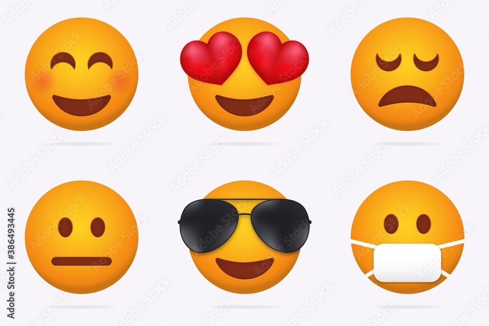 Emogi face 3d. Joyful yellow hearts with love eyes distraught pensive with poker face fashionable aviator sunglasses. Emogi face 3d. Joyful yellow hearts with love eyes distraught pensive with poker face fashionable aviator sunglasses.