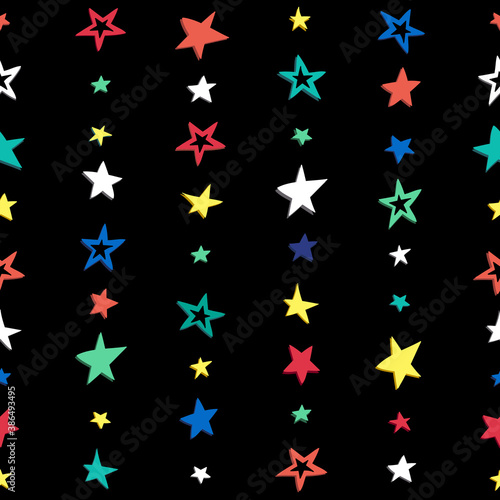 Doodle star confetti seamless pattern. Hand drawn stars background. Vector illustration for print, textile, paper.