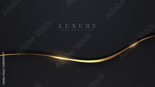 Luxury abstract background, golden lines on dark, modern black backdrop concept 3d style. Illustration from vector about modern template deluxe design.