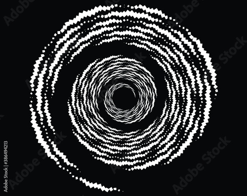  Dotted, dots, speckles abstract concentric circle. Spiral, swirl, twirl element.Circular and radial lines volute, helix.Segmented circle with rotation.Radiating arc lines.Cochlea