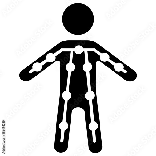 
Human avatar standing with both arms out and points marked on hole body representing pressure point icon 
