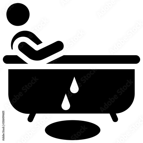 
Bathtub with the water shower sowing the process of bathing 
