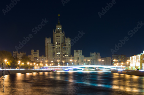 High-rise on Kotelnicheskaya Embankment in Moscow at night.