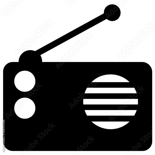 
A rectangular box having antenna with buttons depicting radio
