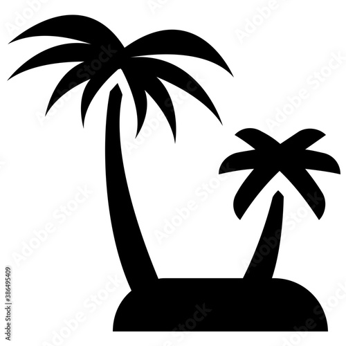 
Tropical trees on a land showing an icon of island
