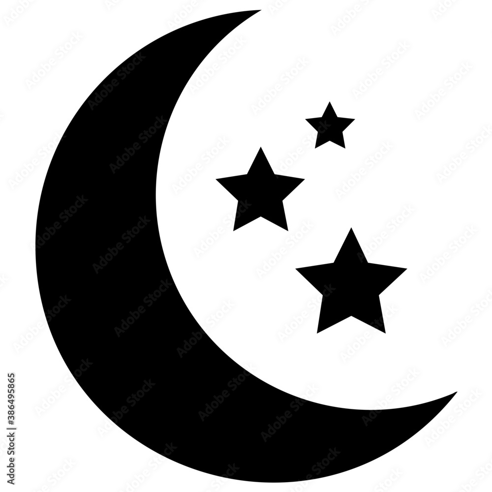 An icon with moon and small stars in it showing crescent and star
An icon with moon and small stars in it showing crescent and star