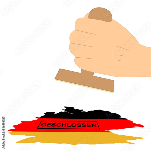 Hand stempelt Deutschland mit dem Wort "GESCHLOSSEN". Vektordatei
