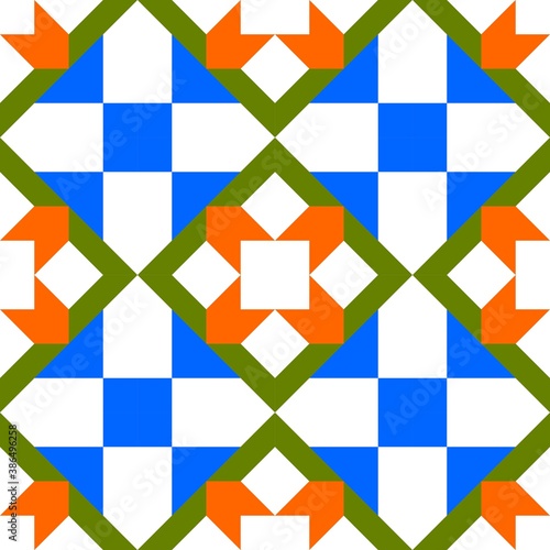 Barn quilt pattern, Quilting blocks, Patchwork design, Abstract geometric tile Vector illustration