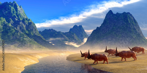 Elasmotherium Herd - Elasmotherium was a horned rhinoceros mammal that lived in Russia, Ukraine and Moldova during the Pliocene and Pleistocene Periods. 