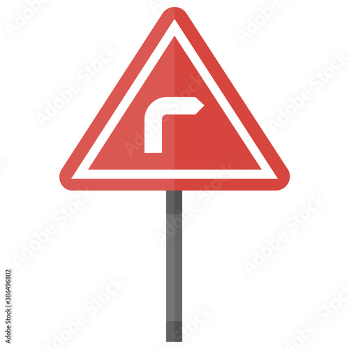 
Triangular roadside symbol with curved line, a right turn notion 
