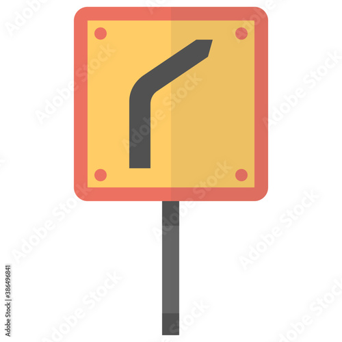 
Triangular roadside symbol with curved line, a right turn notion 
