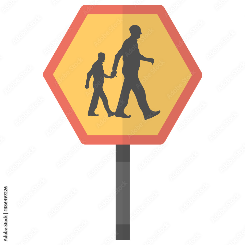 Board showing graphic of a kid and elder, a caution sign of school ahead
Board showing graphic of a kid and elder, a caution sign of school ahead