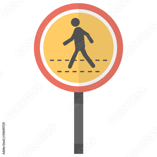 
Man walking by feet on a circular board, a notion for pedestrian crossing 
