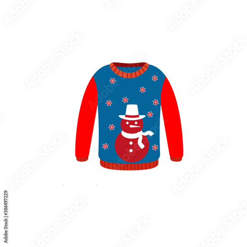 Vector ugly sweaters for Christmas party. Knitted jumpers with winter patterns
