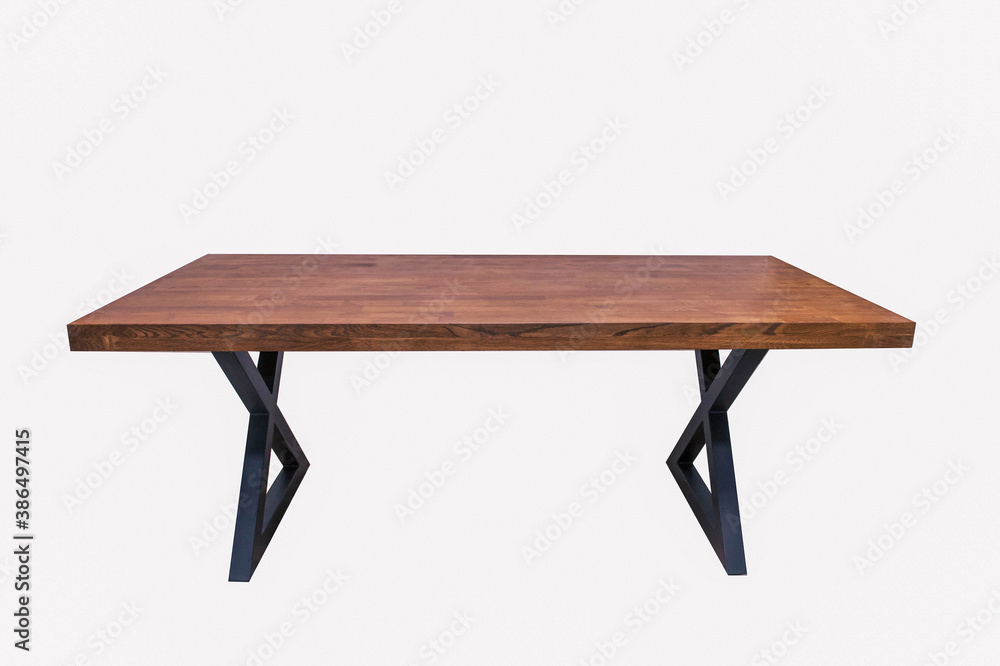loft-style table in wenge oak color with black metal legs on white background loft-style table in wenge oak color with black metal legs on white background
