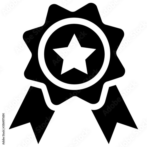 
Award sportive recognition symbol of a badge with a star and ribbon tails denoting excellent service icon
