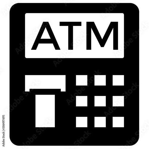 
Device with some buttons and place to insert and exert plastic cards baptized with A T M, icon for atm 
