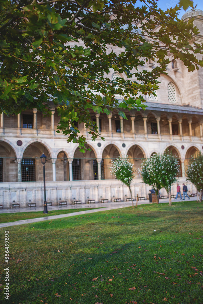 Early morning in the garden of Suleymaniye mosque Complex