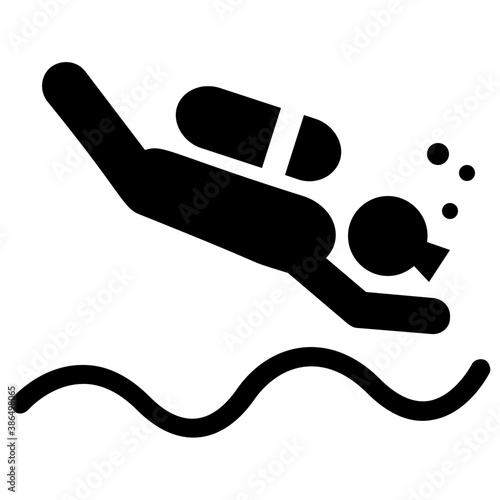 
Human with gas tank on his back in swimming notion commemorating aquatics icon
