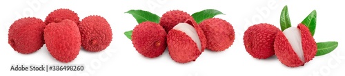 lychee fruit isolated on white background with clipping path and full depth of field. Set or collection