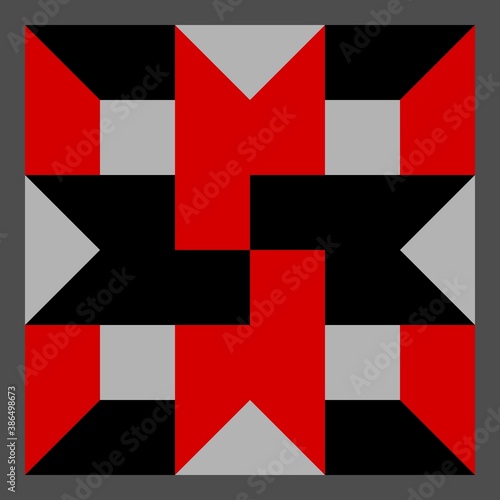 Barn quilt pattern, Amish Patchwork design, Abstract geometric tiled trail Vector illustration
