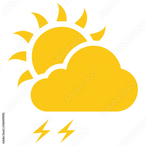 


A sun emerging from back of cloud with the thunder sign depicting storm sun 
