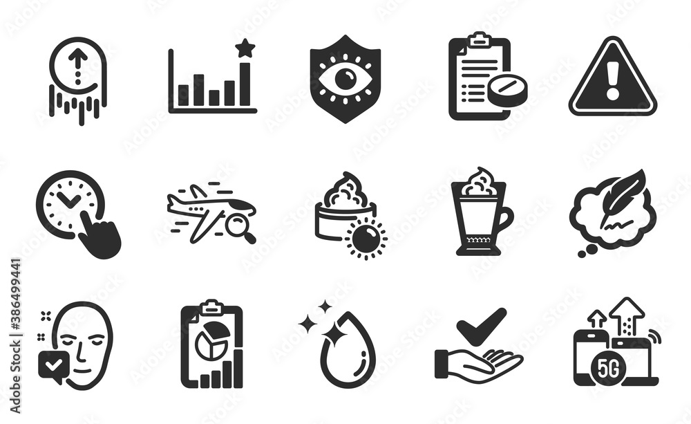 Swipe up, Face accepted and Sun cream icons simple set. Efficacy, Latte coffee and Eye protection signs. Copyright chat, Report and Time management symbols. Flat icons set. Vector Swipe up, Face accepted and Sun cream icons simple set. Efficacy, Latte coffee and Eye protection signs. Copyright chat, Report and Time management symbols. Flat icons set. Vector