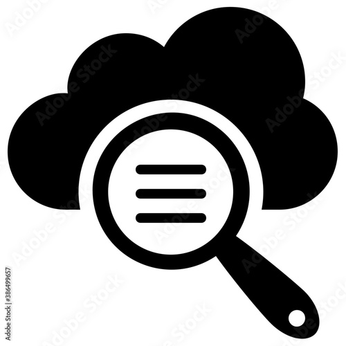 
Hand lense examining the cloud to enlighten cloud search icon
