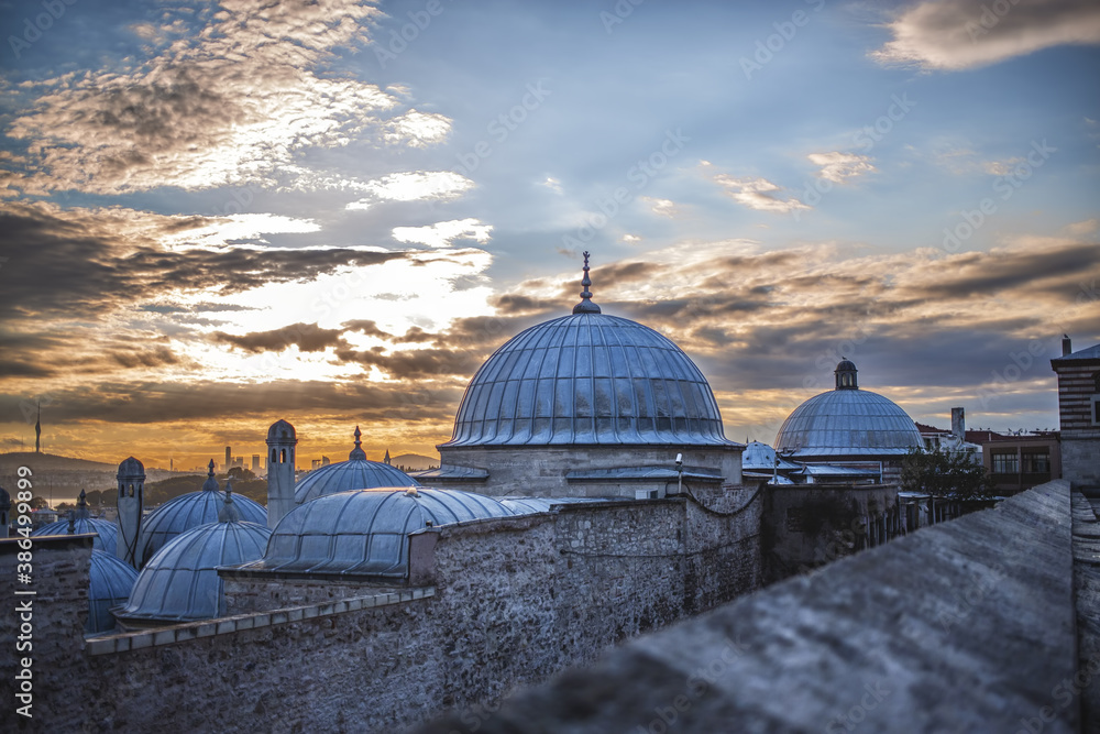 Istanbul through the domes and chimneys of the Suleymaniye Complex Istanbul through the domes and chimneys of the Suleymaniye Complex