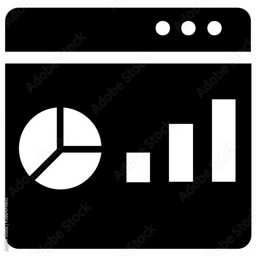 
Website front end with with some pie graph and bar graph, representing website dashboard icon 
